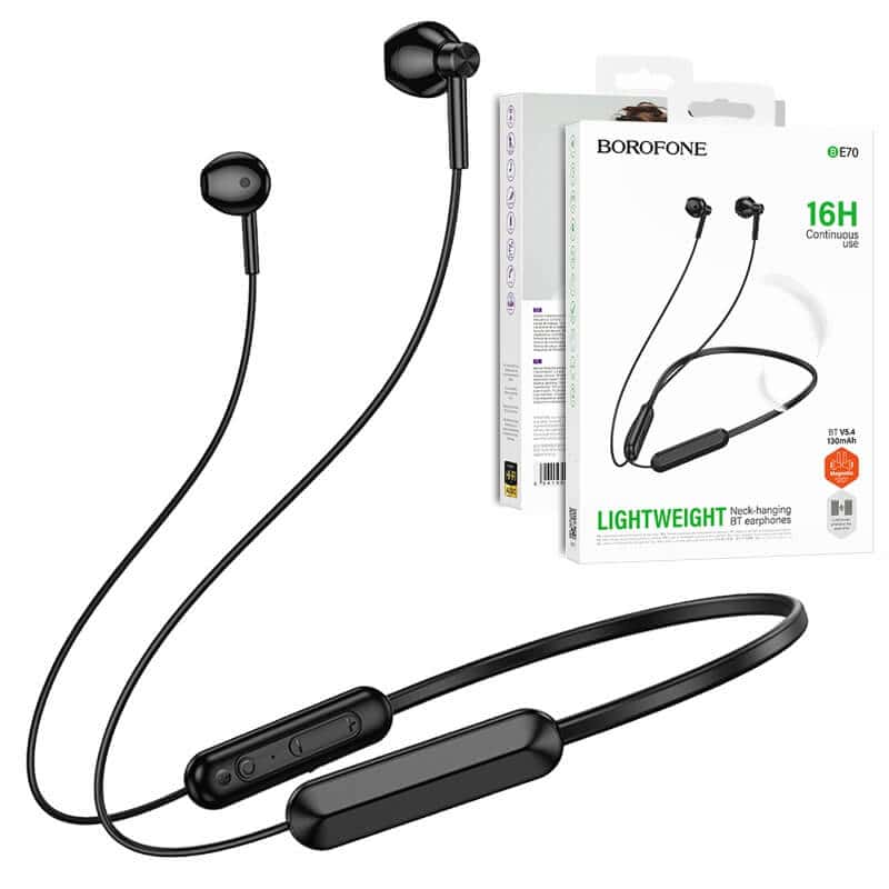 Borofone BE70 Wireless Bluetooth 5.4 Light Neck Hanging Headphones in-Ear Earbuds Earphones for RunningFitnessGamingMusic (Black)