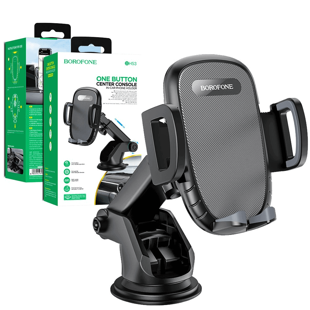 Borofone BH53 Windy Center Console Windshield Dashboard Car Mount Mobile Phone Holder for 4.5 to 6.9 inch Mobile ( Black)