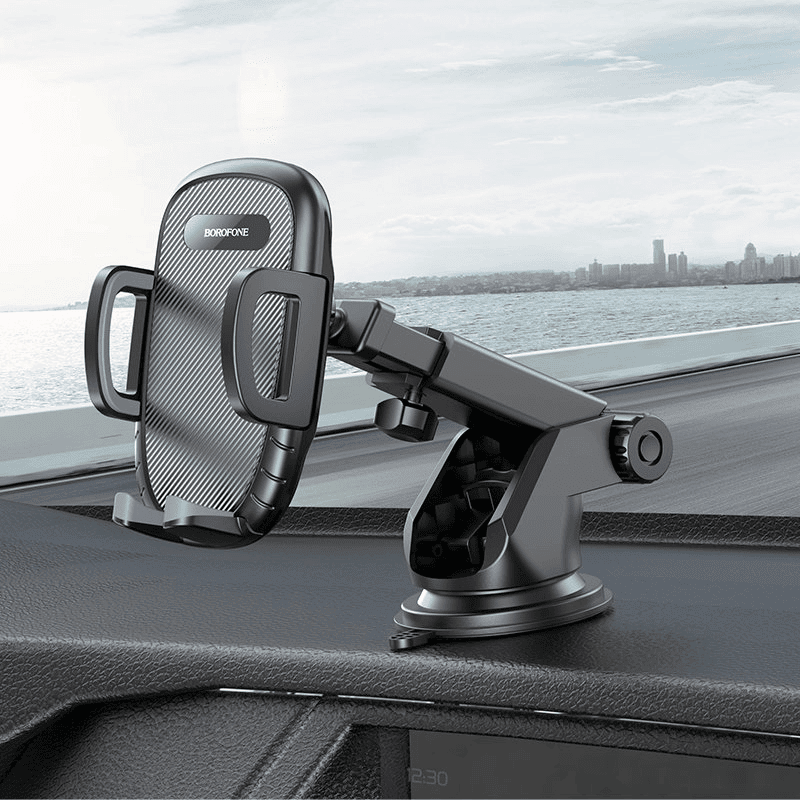 Borofone BH53 Windy Center Console Windshield Dashboard Car Mount Mobile Phone Holder for 4.5 to 6.9 inch Mobile ( Black)