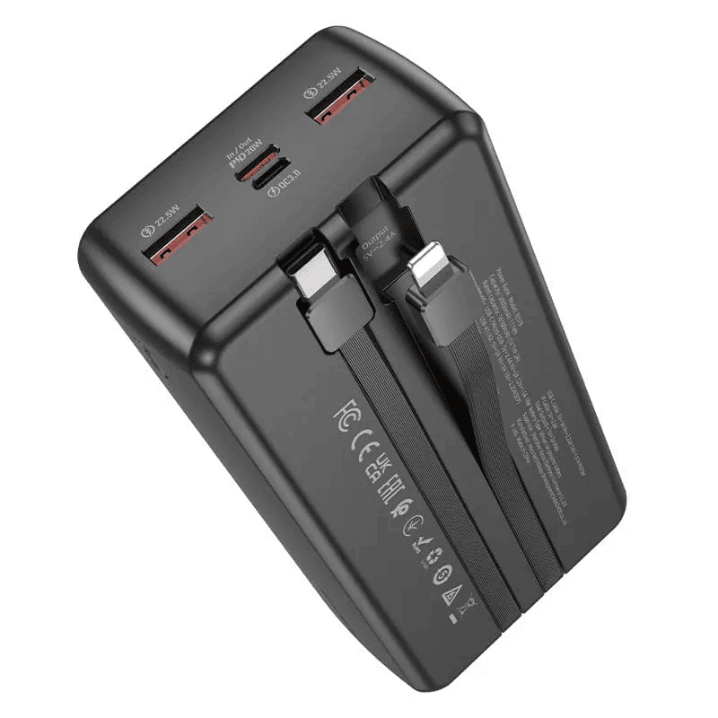 Borofone BJ57B 30000mAh 22.5W+PD20W Fast Charging Charger Portable High Capacity Power Bank With Type C & Lightning Cable (Black)