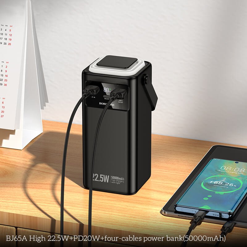 Borofone BJ65A 50,000mAh High Capacity 22.5W+PD20W 4 Cables Portable Power Bank (Black)