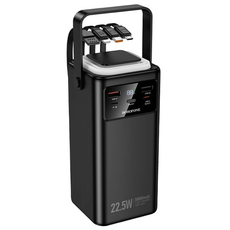 Borofone BJ65A 50,000mAh High Capacity 22.5W+PD20W 4 Cables Portable Power Bank (Black)