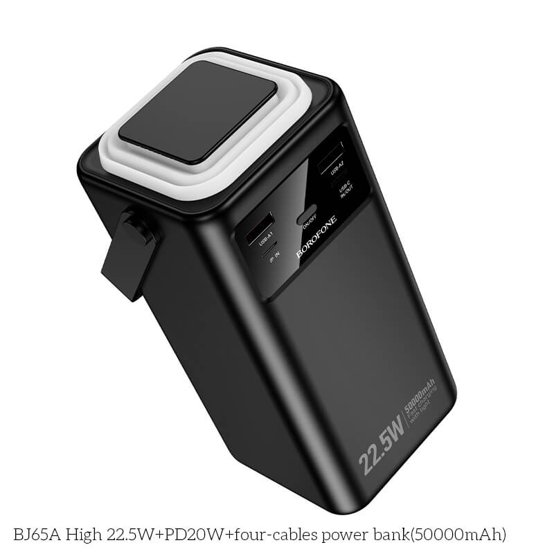 Borofone BJ65A 50,000mAh High Capacity 22.5W+PD20W 4 Cables Portable Power Bank (Black)