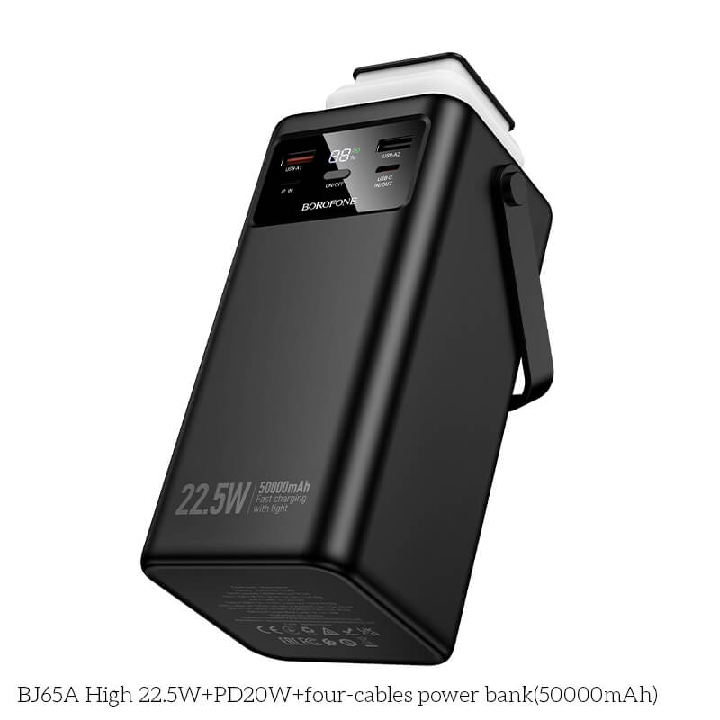Borofone BJ65A 50,000mAh High Capacity 22.5W+PD20W 4 Cables Portable Power Bank (Black)