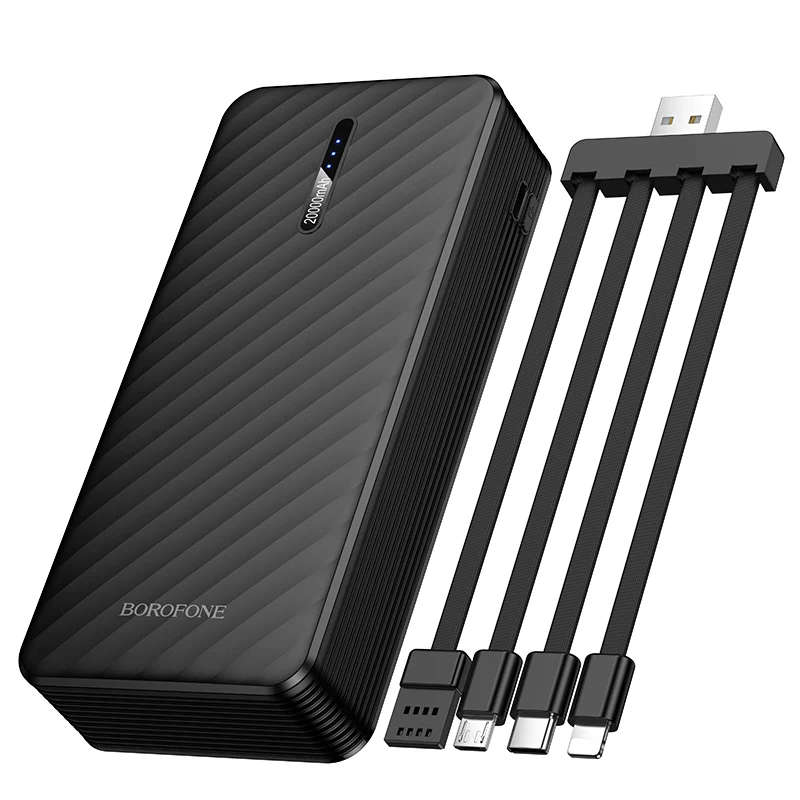 Borofone BJ84A 20000mAh Smooth Portable Power Bank With Built in USB A/Micro USB/ USB Type C / Lightning Cable