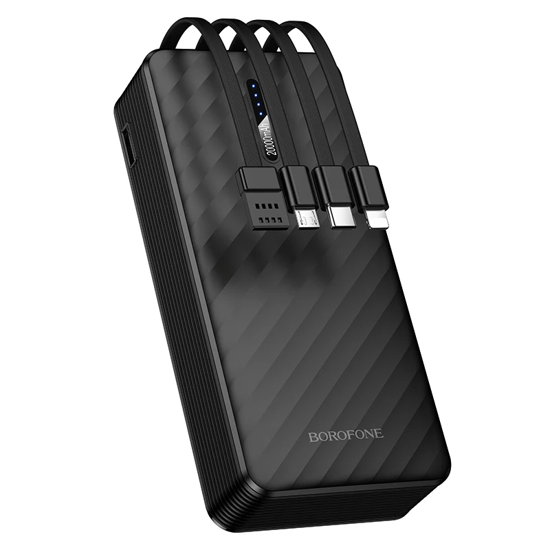 Borofone BJ84A 20000mAh Smooth Portable Power Bank With Built in USB A/Micro USB/ USB Type C / Lightning Cable
