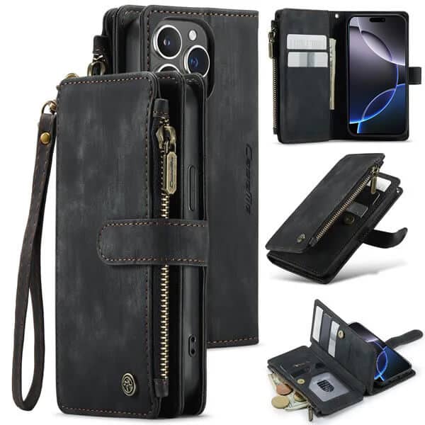CaseMe C30 For Apple iPhone 1616 Pro16 Pro Max Plus Vintage Leather Folio Zipper Wallet Case with Magnetic Closure and 7 Card Slots (2)