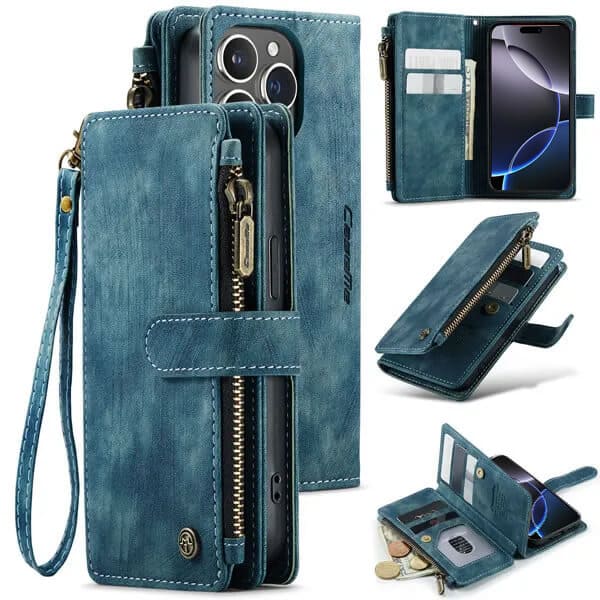 CaseMe C30 For Apple iPhone 1616 Pro16 Pro Max Plus Vintage Leather Folio Zipper Wallet Case with Magnetic Closure and 7 Card Slots (2)