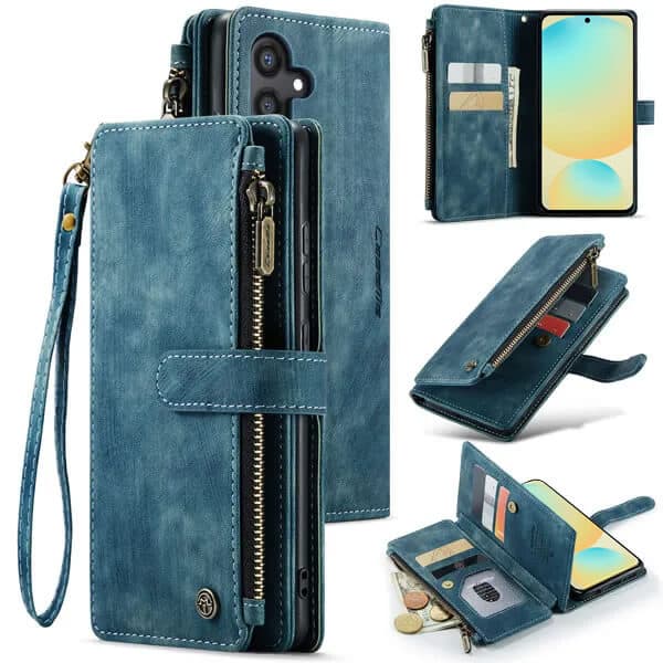 CaseMe C30 For Samsung Galaxy S24 FE Vintage Leather Folio Zipper Wallet Case with Magnetic Closure and 7 Card Slots
