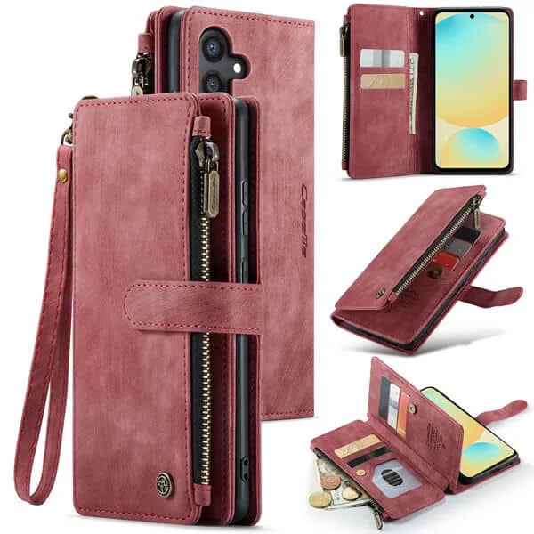 CaseMe C30 For Samsung Galaxy S24 FE Vintage Leather Folio Zipper Wallet Case with Magnetic Closure and 7 Card Slots