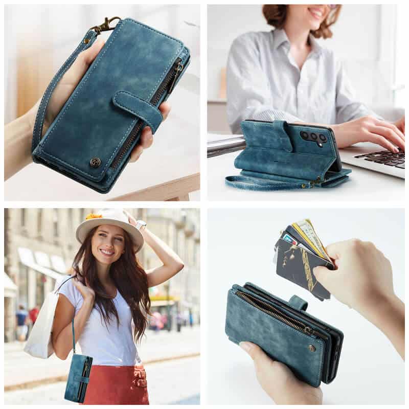 CaseMe C30 For Samsung Galaxy S24 FE Vintage Leather Folio Zipper Wallet Case with Magnetic Closure and 7 Card Slots