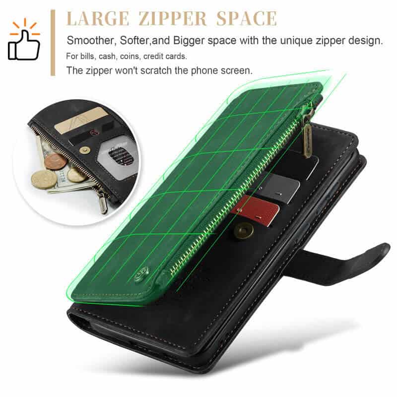 CaseMe C30 For Samsung Galaxy S24 FE Vintage Leather Folio Zipper Wallet Case with Magnetic Closure and 7 Card Slots