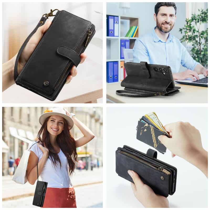 CaseMe C30 For Samsung Galaxy S24 FE Vintage Leather Folio Zipper Wallet Case with Magnetic Closure and 7 Card Slots