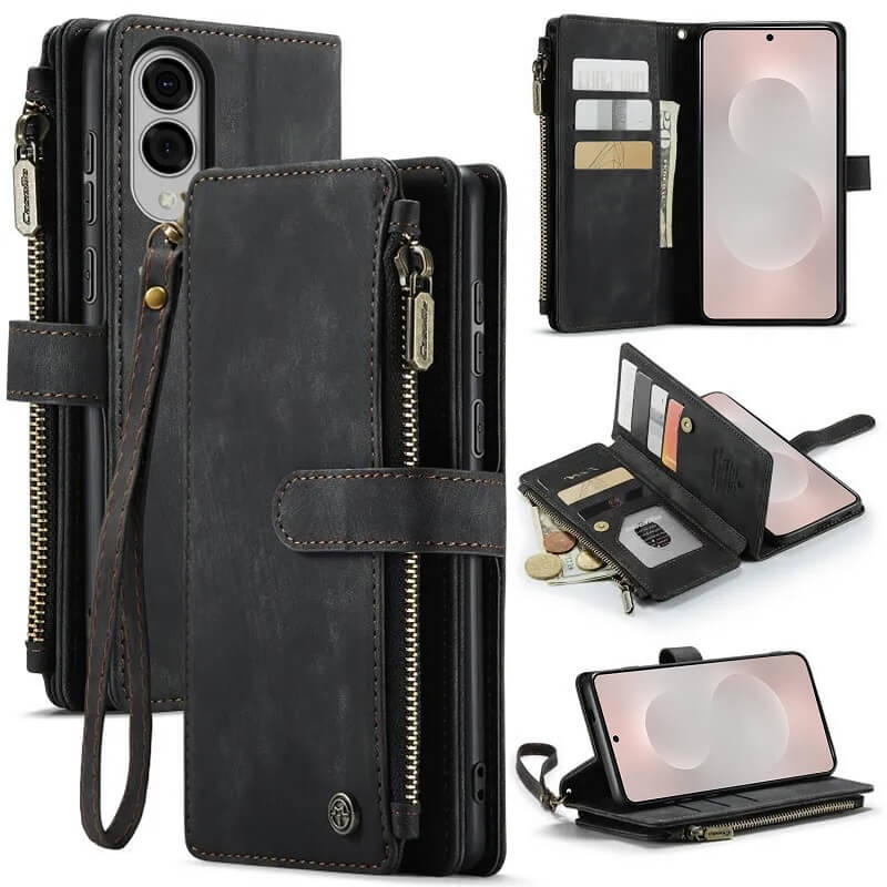 CaseMe C30 For Samsung Galaxy S25 Edge 5G Vintage Leather Folio Zipper Wallet Case with Magnetic Closure and 7 Card Slots