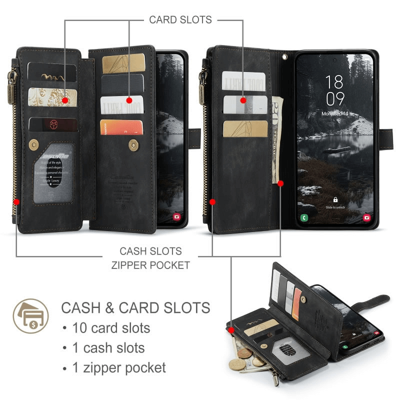 CaseMe C30 For Samsung Galaxy S25 Edge 5G Vintage Leather Folio Zipper Wallet Case with Magnetic Closure and 7 Card Slots