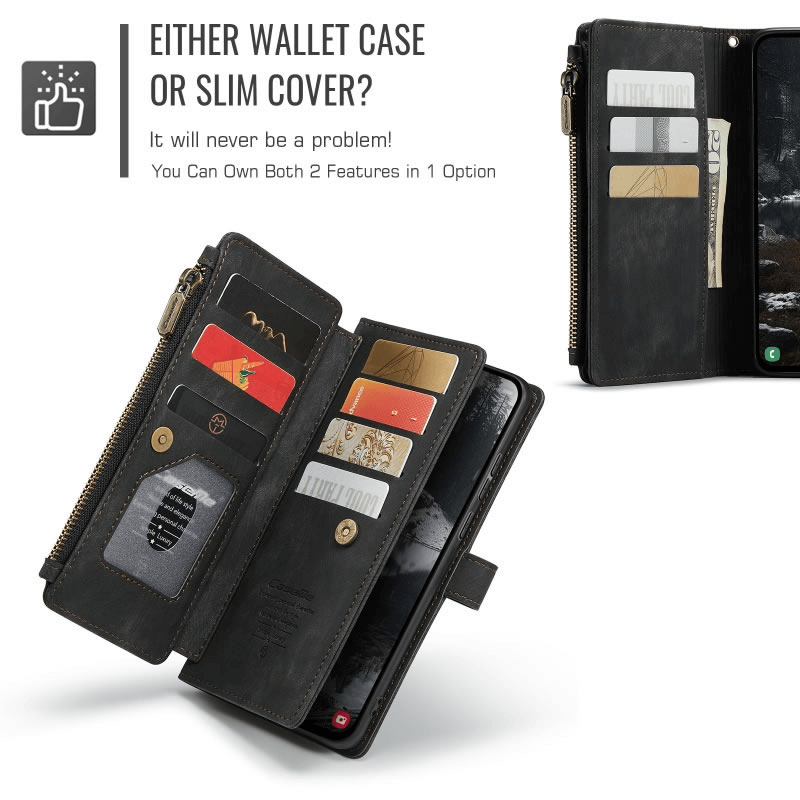 CaseMe C30 For Samsung Galaxy S25 Edge 5G Vintage Leather Folio Zipper Wallet Case with Magnetic Closure and 7 Card Slots
