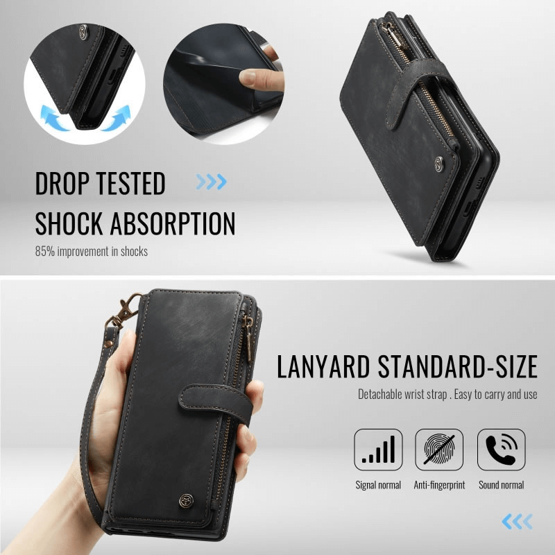 CaseMe C30 For Samsung Galaxy S25 Edge 5G Vintage Leather Folio Zipper Wallet Case with Magnetic Closure and 7 Card Slots