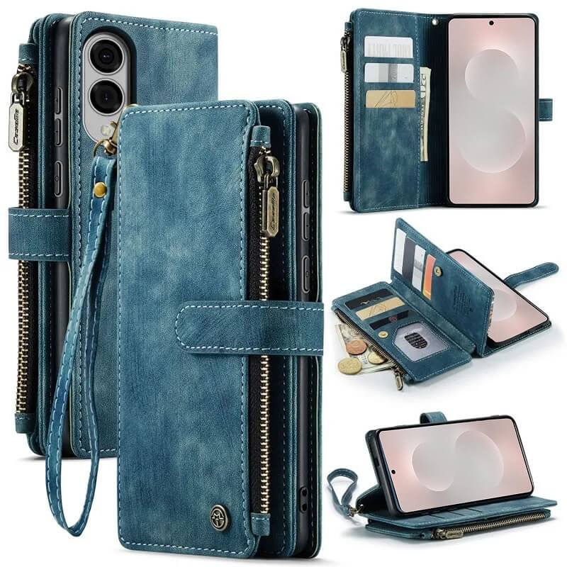 CaseMe C30 For Samsung Galaxy S25 Edge 5G Vintage Leather Folio Zipper Wallet Case with Magnetic Closure and 7 Card Slots