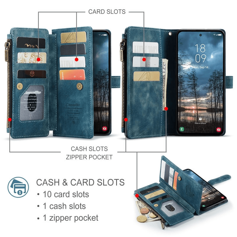 CaseMe C30 For Samsung Galaxy S25 Edge 5G Vintage Leather Folio Zipper Wallet Case with Magnetic Closure and 7 Card Slots