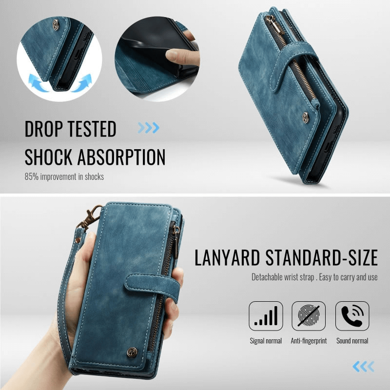 CaseMe C30 For Samsung Galaxy S25 Edge 5G Vintage Leather Folio Zipper Wallet Case with Magnetic Closure and 7 Card Slots