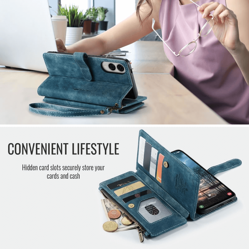 CaseMe C30 For Samsung Galaxy S25 Edge 5G Vintage Leather Folio Zipper Wallet Case with Magnetic Closure and 7 Card Slots