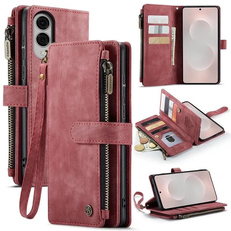 CaseMe C30 For Samsung Galaxy S25 Edge 5G Vintage Leather Folio Zipper Wallet Case with Magnetic Closure and 7 Card Slots