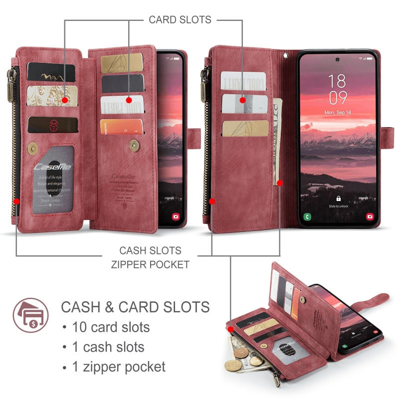 CaseMe C30 For Samsung Galaxy S25 Edge 5G Vintage Leather Folio Zipper Wallet Case with Magnetic Closure and 7 Card Slots