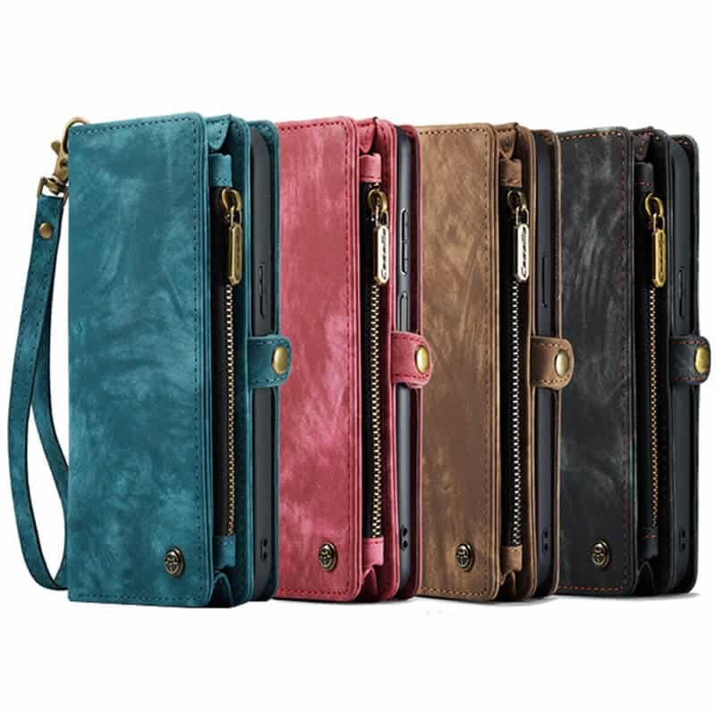CaseMe For Apple iPhone 12 12Mini 12 Pro 12 Pro Max Zipper & Detachable Retro Leather Pouch With Chain Wallet Flip Purse Bag Detachable Phone Case Cover