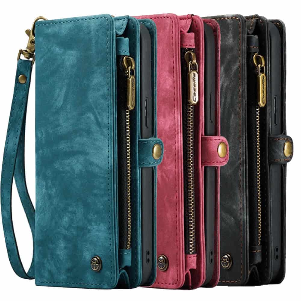 CaseMe For Apple iPhone 151413 Zipper & Detachable Retro Leather Pouch With Chain Wallet Flip Purse Bag Detachable Phone Case Cover