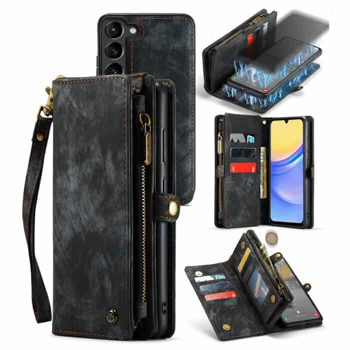CaseMe For Samsung Galaxy A15 5G Magnetic Detachable Leather Zipper Wallet Case with Wrist Strap Covwer Image