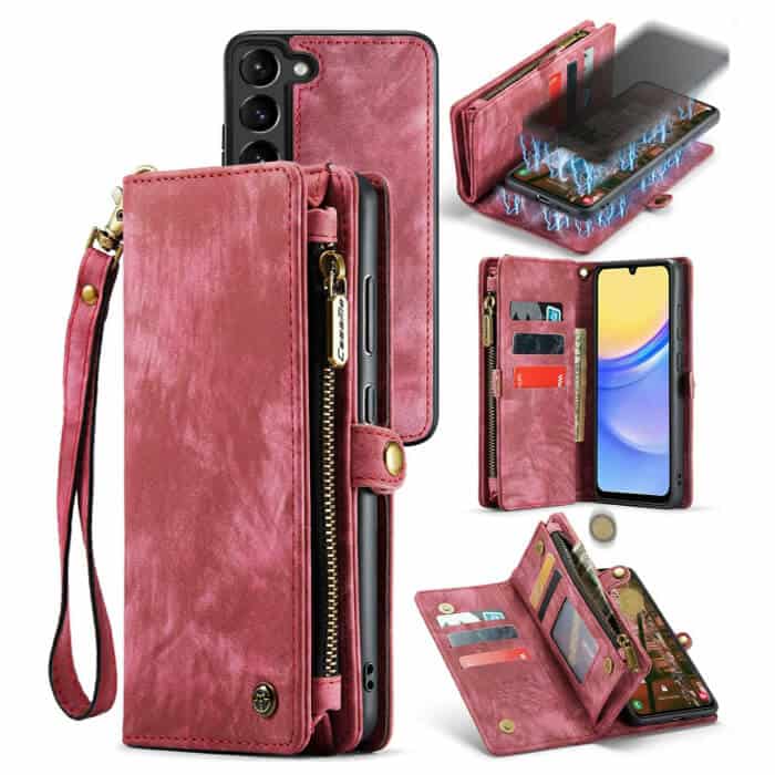 CaseMe For Samsung Galaxy A15 5G Magnetic Detachable Leather Zipper Wallet Case with Wrist Strap Covwer Image