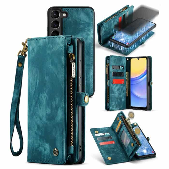 CaseMe For Samsung Galaxy A15 5G Magnetic Detachable Leather Zipper Wallet Case with Wrist Strap Covwer Image
