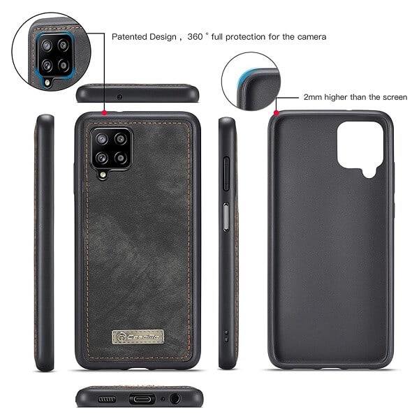 CaseMe For Samsung Galaxy A22 4G Zipper & Detachable Retro Leather Pouch Wallet Flip Purse Bag Detachable Phone Case Cover (Black)