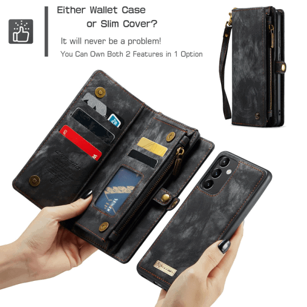 CaseMe For Samsung Galaxy A54 5G Magnetic Detachable Leather Zipper Wallet Case with Wrist Strap