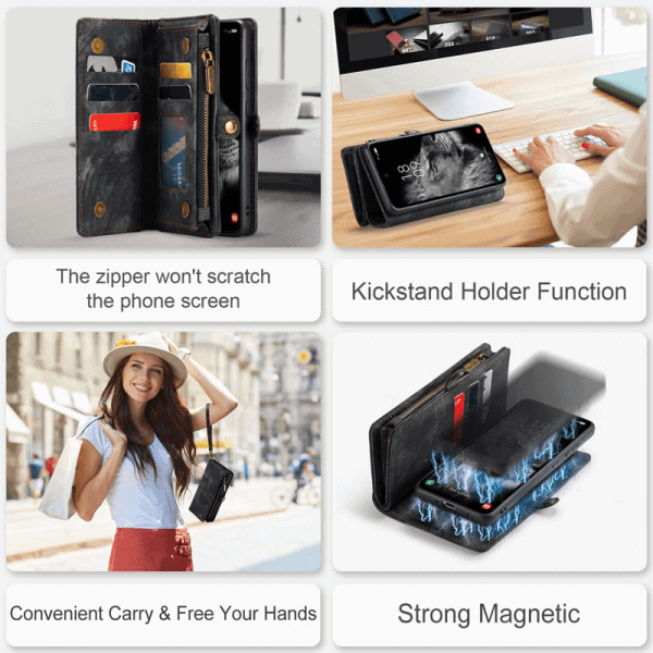 CaseMe For Samsung Galaxy A54 5G Magnetic Detachable Leather Zipper Wallet Case with Wrist Strap