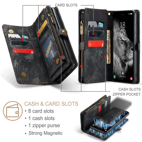 CaseMe For Samsung Galaxy A54 5G Magnetic Detachable Leather Zipper Wallet Case with Wrist Strap