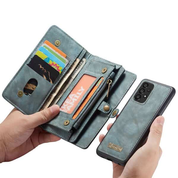CaseMe Samsung Galaxy A33 5G Zipper & Detachable Retro Leather Pouch Wallet Flip Purse Bag Detachable Phone Case Cover (Sky Blue)