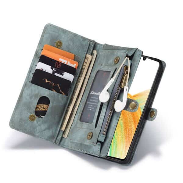 CaseMe Samsung Galaxy A33 5G Zipper & Detachable Retro Leather Pouch Wallet Flip Purse Bag Detachable Phone Case Cover (Sky Blue)