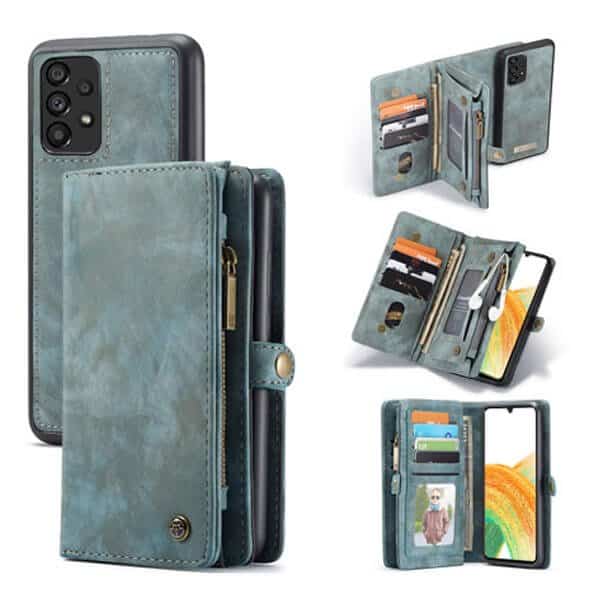 CaseMe Samsung Galaxy A33 5G Zipper & Detachable Retro Leather Pouch Wallet Flip Purse Bag Detachable Phone Case Cover (Sky Blue)