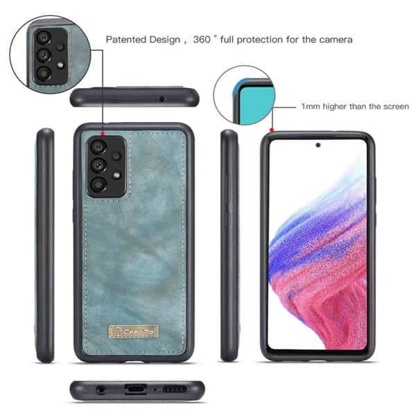 CaseMe Samsung Galaxy A53 5G Zipper & Detachable Retro Leather Pouch Wallet Flip Purse Bag Detachable Phone Case Cover (Sky Blue)