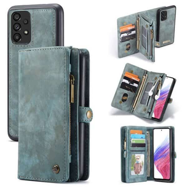 CaseMe Samsung Galaxy A53 5G Zipper & Detachable Retro Leather Pouch Wallet Flip Purse Bag Detachable Phone Case Cover (Sky Blue)
