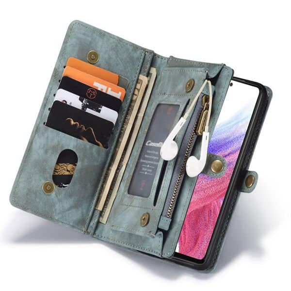 CaseMe Samsung Galaxy A53 5G Zipper & Detachable Retro Leather Pouch Wallet Flip Purse Bag Detachable Phone Case Cover (Sky Blue)