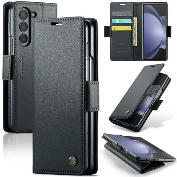 CaseMe Samsung Galaxy Z Fold5 Retro PU Leather Wallet Case with RFID Blocking Card Holder and Magnetic Closure Cover