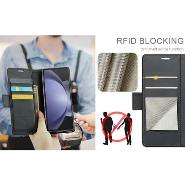 CaseMe Samsung Galaxy Z Fold5 Retro PU Leather Wallet Case with RFID Blocking Card Holder and Magnetic Closure Cover
