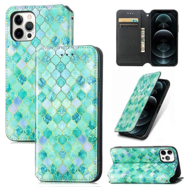 CaseNeo For Apple iPhone 12 Pro Max Leather Wallet Flip Case With RFID Blocking Credit Card Holder Slots Cover - Emerald