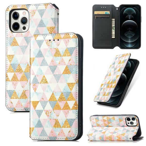 CaseNeo For Apple iPhone 12 Pro Max Leather Wallet Flip Case With RFID Blocking Credit Card Holder Slots Cover - Nordic Rhombus