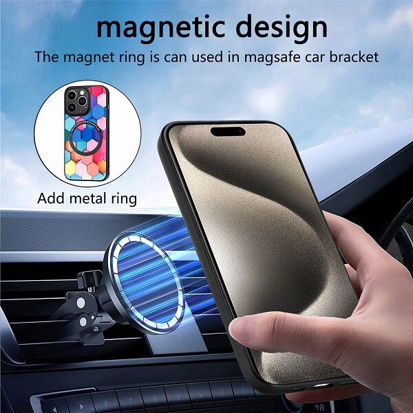 CaseNeo For Apple iPhone 15 Pro Leather Cover Magsafe Magnetic Back Case Support Wireless Charging (Colored Squares)