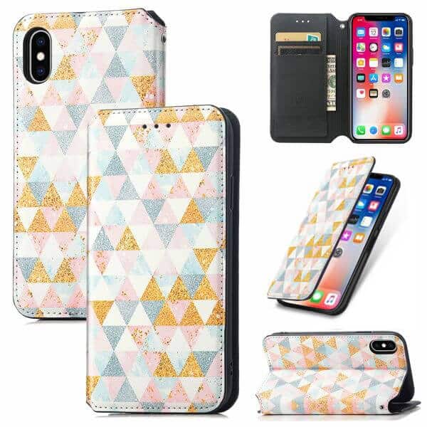 CaseNeo For Apple iPhone X XS Leather Wallet Flip Case With RFID Blocking Credit Card Holder Slots Cover - Nordic Rhombus
