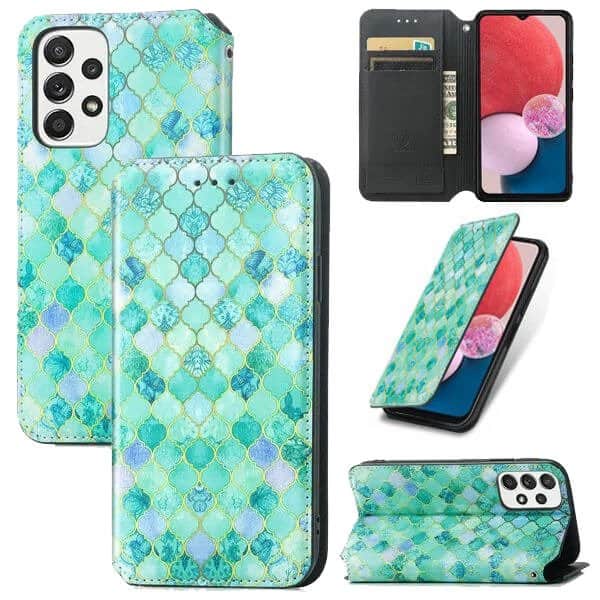 CaseNeo For Samsung Galaxy A04S A13 4G 5G Leather Wallet Flip Case With RFID Blocking Credit Card Holder Slots Cover - Emerald