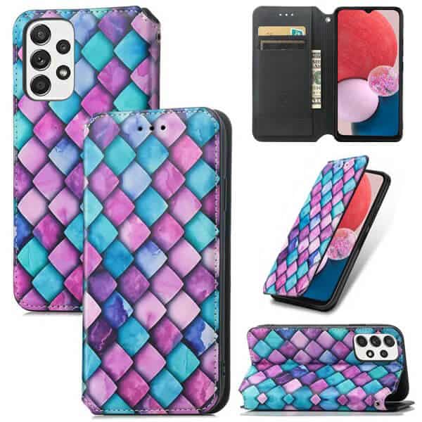 CaseNeo For Samsung Galaxy A04S A13 4G 5G Leather Wallet Flip Case With RFID Blocking Credit Card Holder Slots Cover - Purple Scales